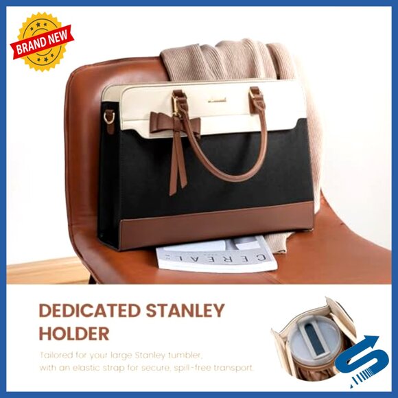 Leather Work Tote Bag Waterproof Business Computer Briefcase Elegant - Picture 3 of 6